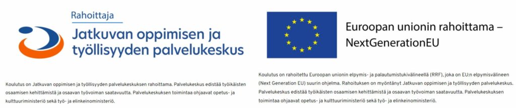 Rahoittajan logot: jatkuvan oppimisen ja työllisyyden palvelukeskus ja EU